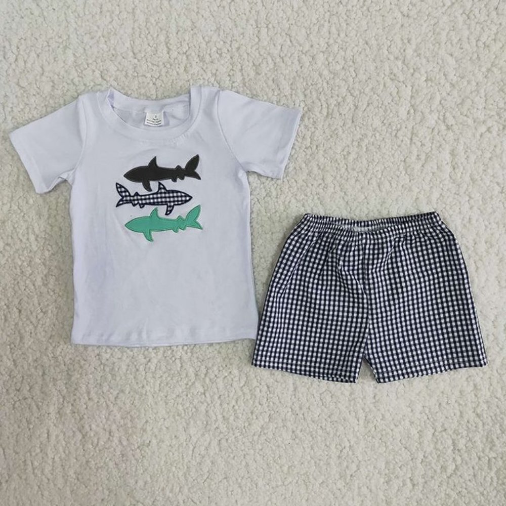 NEW Three Sharks Short Set Plaid